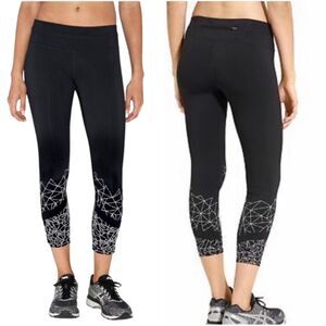 Athleta Leggings XS Black Sonar Reflective Geometric Pattern Crop Zipper Pocket